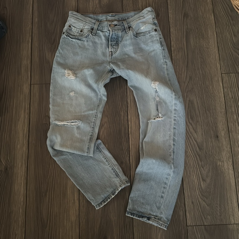 Levi's Blue Straight Jeans with Vintage Distressing